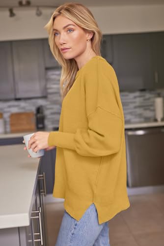 Image of LILLUSORY Women's Oversized Batwing Sweaters 2026 Fall Outfits Trendy Crewneck Knit Side Slit Fashion Pullover Tops