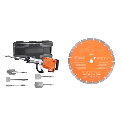 VEVOR Demolition Jack Hammer, MAX 2200W Electric Jackhammer Heavy Duty, 1350 BPM Concrete Breaker 6pcs Chisels Bit Chipping with Case & Premium Diamond, 300 mm (Disc Cutter)