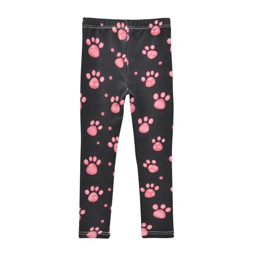 Cute Pink Dog Paw Girls Leggings Ultra Soft Compression Yoga Gym Pants for Kids 4-10T2