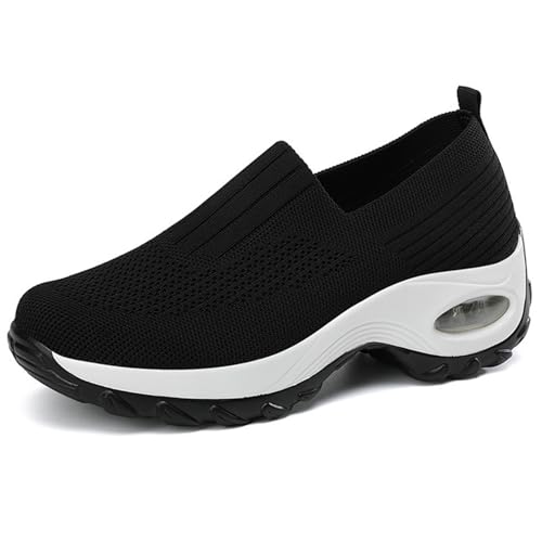 Women's Mesh Air Cushion Walking Shoes with Arch Support Comfortable Orthopedic Slip-On Sneakers Casual Breathable Athletic Running Jogging Shoes