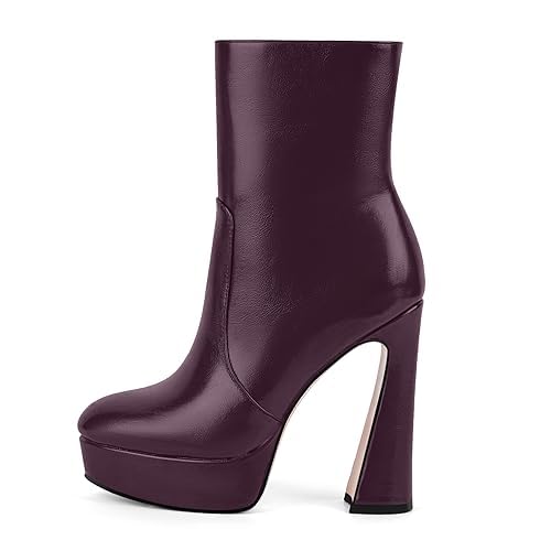 Womens Platform High Chunky Heeled Ankle Boots Round Toe Side Zipper Fashion Leather Short Warm Party Dress Shoes