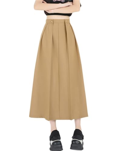 SANGTREE Women's Long Pleated Skirt High Waist Solid Color Uniform A Line Midi Skirts2
