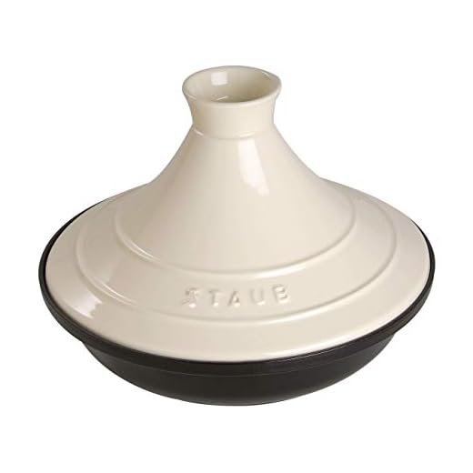 STAUB Tajine 20 cm gietijzer met keramische deksel voor traditionele Marokkaanse gerechten, zwart/crème