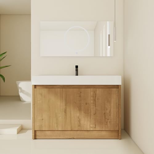 San Merah 48 inch Bathroom Vanity with Sink, Single Resin Sink Bathroom Cabinet, Modern Bathroom Vanity with Soft Close Doors（036-IMO-MMO, 48x18）