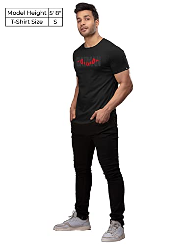 Image of The Souled Store Men's Official Dc: Batman Logo Printed Supima Drop Cut Standard Fit T-Shirts