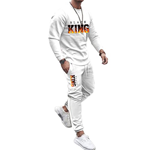 seiveini Chándal Hombre 2 Piezas Manga Larga Camiseta Cuello Redondo Pantalones Larga Deporte Conjunto Deportivo Entrenamiento Ajustada B Blanco M Cover
