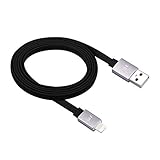 Just Mobile AluCable Flat with 2.4A High Speed Aluminum Lightning Connector for iPhones, iPads, and iPods, Black/Silver (DC-268GY)