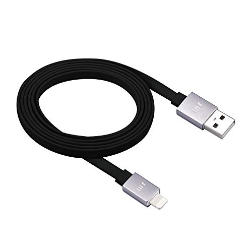 Just Mobile AluCable Flat with 2.4A High Speed Aluminum Lightning Connector for iPhones, iPads, and iPods, Black/Silver (DC-268GY)