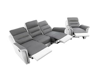 LOUNGITUDE RELAXXO - Pack - Ensemble de Canapés Relaxation Manuel 3 Places et 1 Fauteuil LÉON - Blanc/Gris