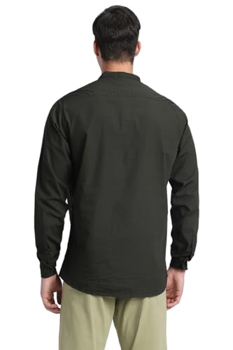 Image of Dennis Lingo Men's Cotton Solid Slim Fit Mandarin Collar Full Sleeves Casual Shirt