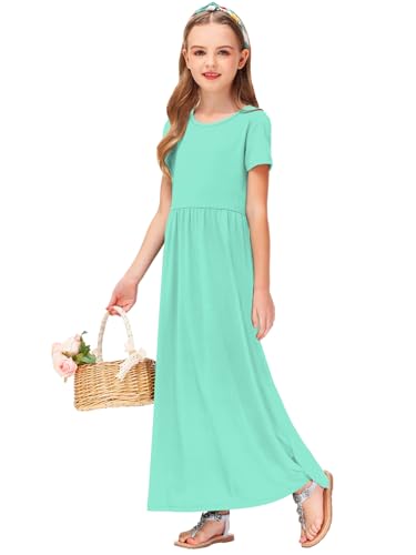 Image of Deerose Girls Maxi Dress Short Sleeve Casual Long Dresses with Pockets 5-14 Years