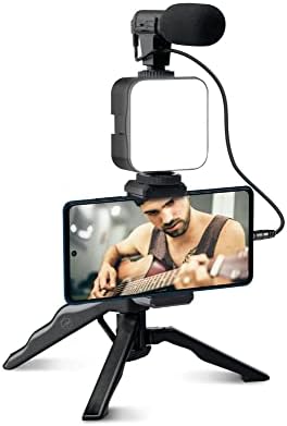 Accessoires PC portable et téléphone 40 Mobility Lab - ML305578 - Kit Vlogging - Trépied spécial ou poignée - Support Smartphone Universel - Lumière vidéo - Microphone et télécommande Bluetooth - Parfait pour Vos vidéo tiktok/straming.
