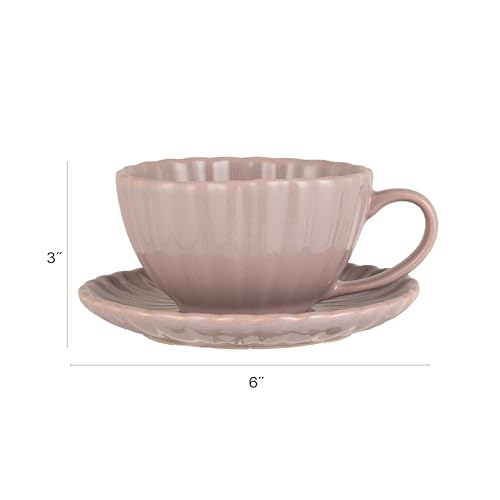 Taza de cerámica Creative Co-Op 10 oz con platillo lavanda miniatura 2