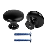 2pcs Poignee de Meuble Cuisine Noir Bouton de Meuble Rond Poignee de Meuble Cuisine Noir Mat Bouton de Porte Cuisine, Bouton de Tiroir Vintage 29mm pour Meuble Tiroir Armoire Cuisine Placard, avec Vis