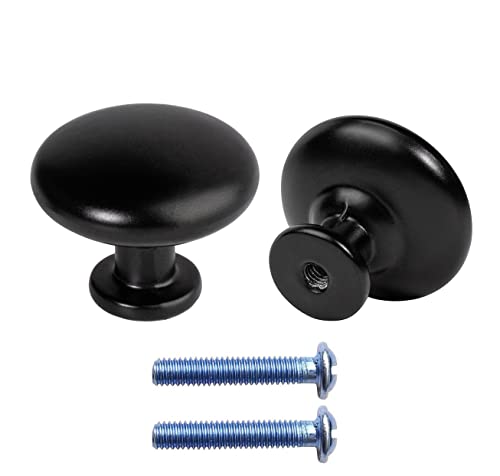 2pcs Poignee de Meuble Cuisine Noir Bouton de Meuble Rond Poignee de Meuble Cuisine Noir Mat Bouton de Porte Cuisine, Bouton de Tiroir Vintage 29mm pour Meuble Tiroir Armoire Cuisine Placard, avec Vis Cover