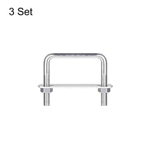 sourcing map 3 Stück U-Bolzen M8 x 42mm x 65mm U Bügel U-Schrauben Quadratische Bügelschraube 304 Edelstahl mit Mutter Platten Klemmschraube für Dachbox Zaun Auto Abschleppen Befestigung