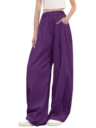 Image of SANGTREE Girls & Woman Wide Leg Pants Lightweight Casual Elastic High Waist Straight Leg Loose Trousers,4 Years - Woman 2XL