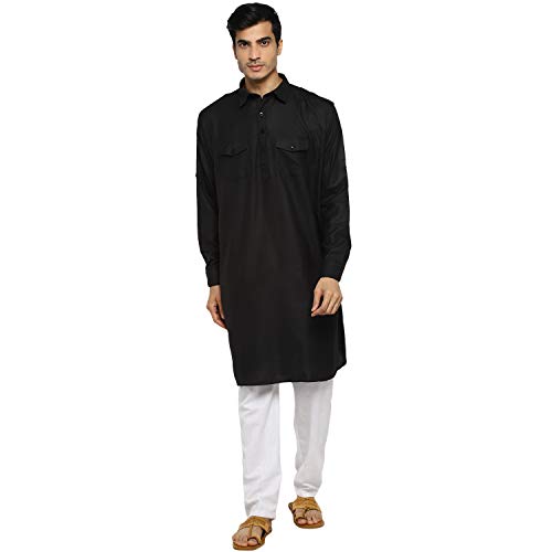Kurta Pathani haut de gamme ensemble traditionnel noir en coton