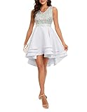 Meetjen Prom Dress for Women High Low Short Sequin Dress Satin V Neck A-line Mini Formal Cocktail Dress White XL