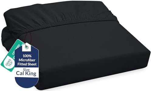 Microfiber Cal King Fitted Sheet, Fits Up to 16 Inches Deep Pocket - Black