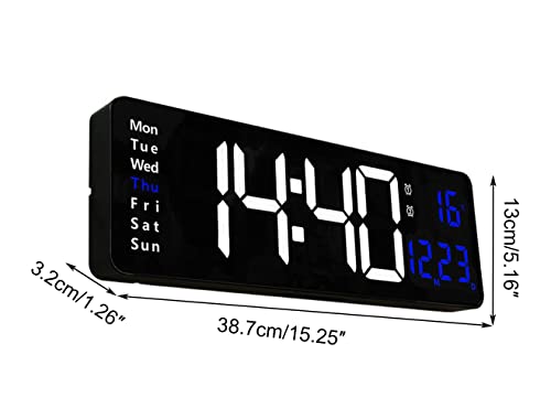 Horloge murale digitale LED grand écran 16 pouces télécommande température