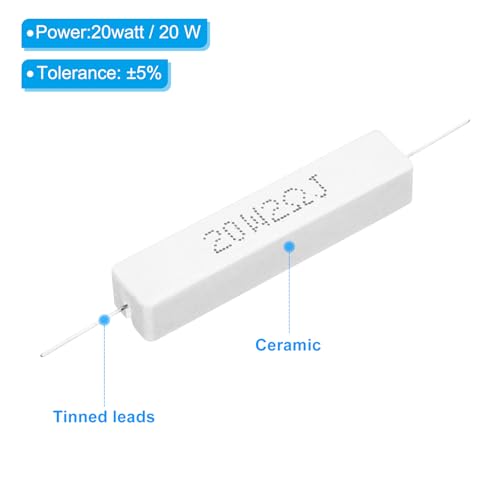 PATIKIL 12 Pcs 2 Ohm Resistors, 20W Ceramic Cement Resistor Power Cement Resistor Kit Tolerance 5% for Power Adapters Audio Computer TV Circuit Board