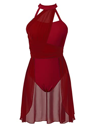 ranrann Femme Robe Danse Classique Asymétrique Robe Danse Lyrique Contemporaine Costume Latine Justaucorps Gymnastique S-XL A Bordeaux S