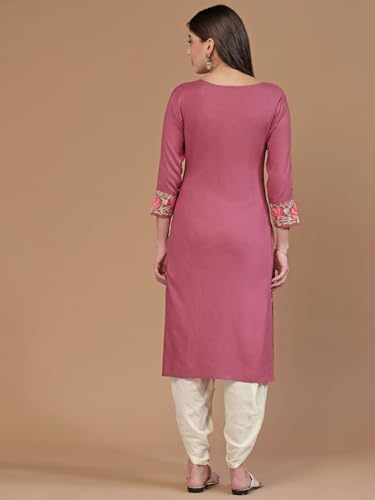 Image of QAZMI Women's Noura Kashmiri Aari Embroidered Viscose Rayon 3 /4 Cuff Sleeves A-Line Kurta
