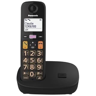 Panasonic KX-TGU110EXB - Telefono digitale senza fili con segreteria telefonica, unità base e 1 combinato, schermo LCD, tasti grandi, chiamata preferita, compatibile con apparecchi acustici, nero