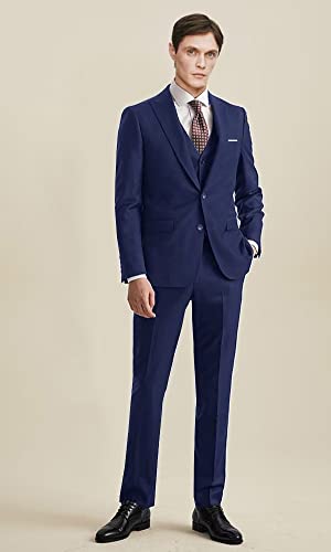 Men Suit Set Slim Fit Wedding Suit Business Suit Navy Blue Prom Groomsmen Suits Tuxedos Jacket Blazer Vest Pants Men Suits 3Xl #TOP3