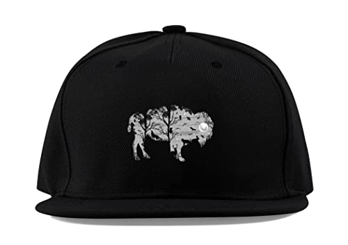 Casquette baseball visière plate Wild Bison en coton noir taille unique pour adulte