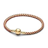 PANDORA Pulsera para mujer, cadena de serpiente, color dorado y rojo 563816C01, 19 cm, Plata de ley, No es una piedra preciosa