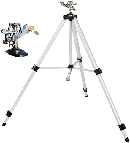 Impact Sprinkler on Tripod Base1 Pack,3 Height Adjustable Tripod Sprinkler with Brass Sprinkler Head,Tripod Water Sprinkler for Lawn Large Area,Great for Lawn, Garden,360° Large Area Irrigation