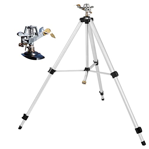 Impact Sprinkler On Tripod Base1 Pack,3 Height Adjustable Tripod Sprinkler With Brass Sprinkler Head,Tripod Water Sprinkler For Lawn Large Area,Great For Lawn, Garden,360° Large Area Irrigation #TOP2