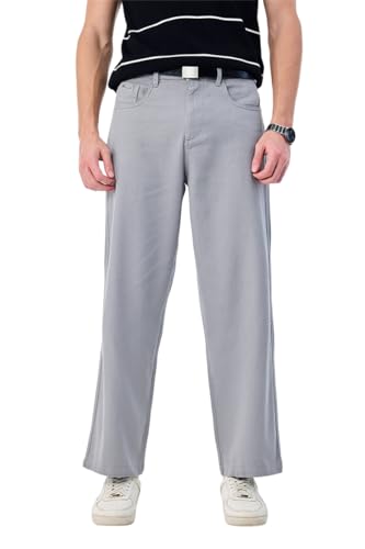 Image of SNITCH Men Casual Wear Trousers| Regular Fit Mid Rise Solid Wide-Leg Pants | 100% Linen Breathable & Lightweight Fabric for Summer, Office & Outings