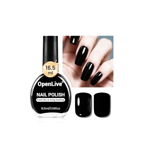 OpenLive 16.5ml Black Nail Polish Large Volume Quick Drying Nail Polish, Fast Drying and Long Lasting Color Nail Art DIY Home Manicure Gift for Women