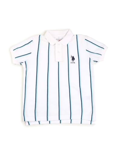 Image of U.S. Polo Assn. Kids Boy's White Striped Polo Collar Half Sleeve Casual Cotton Regular Fit T-Shirt