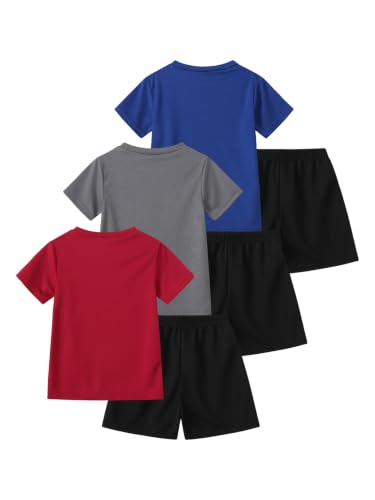 Image of Boys' Active Shorts Set 6 Pieces T-Shirt and Quick Drying Shorts Summer Activewear Sets 4-12Y