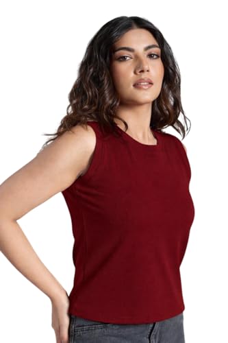 Image of Women's Black Ribbed Sleeveless Tank Top, Round Neck, Casual Everyday Wear