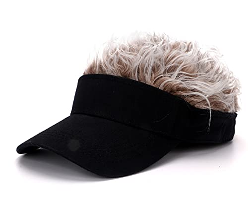 Image of Mens Visor with Hair Fake Hat with Hair for Men Funny Golf Hats Wig Hat Spiked Adjustable Baseball Cap