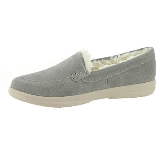 Vionic Women's Cedar Lynez Slip On Slipper- Comfortable Spa House Slippers that include Three-Zone Comfort with Orthotic Insole Arch Support, Soft House Shoes for Ladies Light Grey Suede 7.5 Medium US