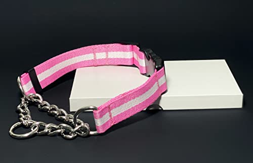 Puroayet Martingale Collar For Dogs,Adjustable Nylon Collars With Quick Release Buckle,Multicolor Stripe,Stainless Steel Chain No Pull Training Collars For Samll Medium Large Dogs(Pink And White,S) #TOP4