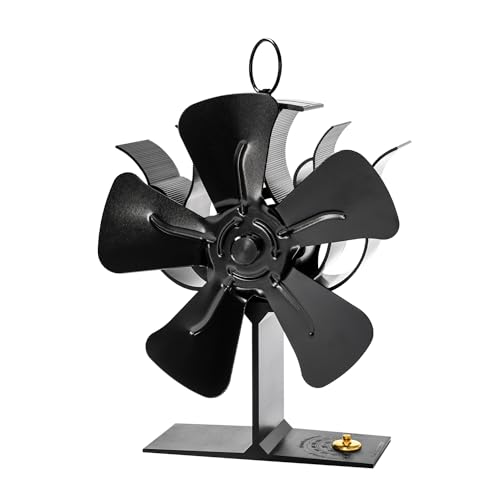 HUELLAS ストーブファン 暖炉用 5つブレード 温度計一体型薪ストーブファン エコストーブファン 省エネ 静音5羽根で 熱供給 火力熱炉 石油ストーブ ガスストーブ ペレットストーブ アルパカストーブ用 扇風機 空気循環 暖房効率アップ ストーブ温度計付き 家庭用薪ストーブ 一つで二役 電源不要 高効率熱風循環 日本扱説明書 (ブラック（5羽根）)