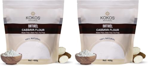 Image of Kokos Natural Cassava Flour - 400 Gm (Pack of 2) | 100% Natural Whole Food, Paleo Friendly, Vegan, Gluten Free, Grain Free, Nut Free | Indian Regional Names: Sabudana Aata, Tapioca Flour, Maravalli Kilangu |