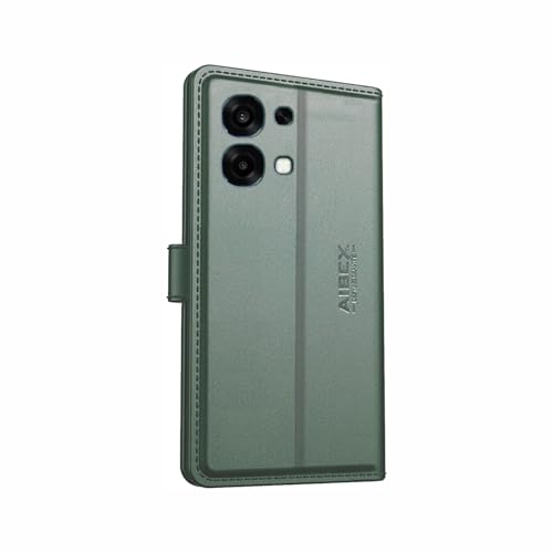 Image of AIBEX Compatible for Oppo K14 5G / Oppo A6 Pro 5G Flip Cover Leather Finish | Inside TPU with Card Pockets | Wallet Stand | Complete Protection Flip Case Green