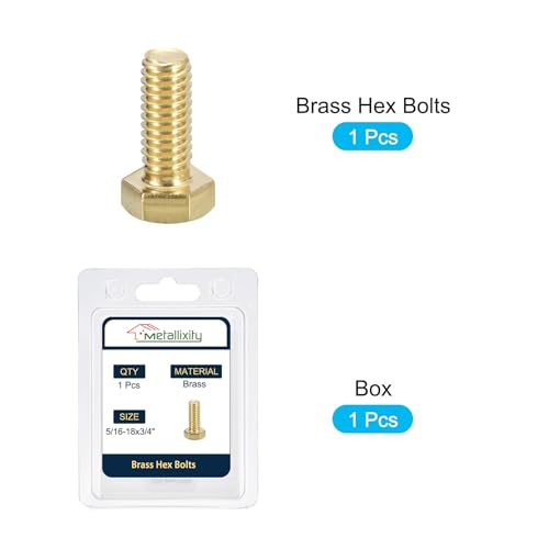 Image of METALLIXITY Hex Head Screw Bolt (5 /16-18x3 /4 inch) 1Pcs, Brass Fully Threaded Solid Brass Hex Bolts Machine Screws - for Machinery Repair