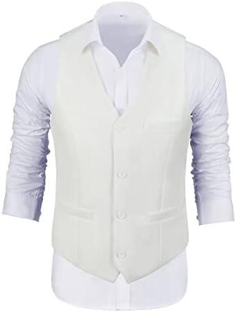 Men's Suit Vest Ivory Formal Groomsmen Dress & Casual Suit Vest for Men Prom Waistcoat Vest for Men M
