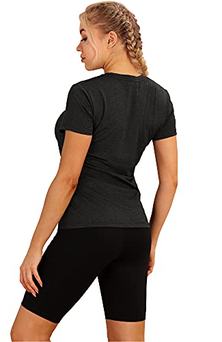 icyzone Femme T-Shirt de Sport à Manches Courtes Sèche Vite Fitness Running Tops, Lot de 3 – Image 4