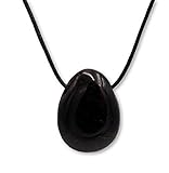 Taddart Minerals – Schwarzer Trommelstein Anhänger aus dem natürlichen Edelstein Turmalin Schörl mit Lederkette