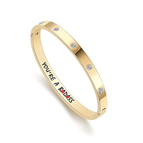 Conran Kremix Gold Bangle Love Bracelets For Women Stainless Steel 18K Real Gold Plating With Cubic Zirconia Stones Oval Bracelet Birthday Present For Her Women #TOP14